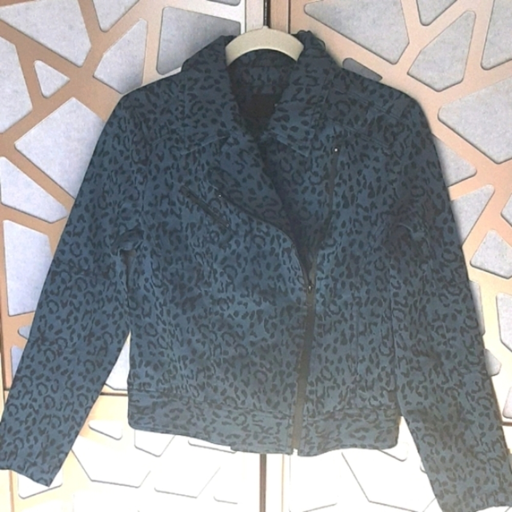 EUC HURLEY Teal/Black Leopard Moto Jacket